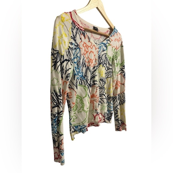 Rafaella Green and Orange Fitted Cardigan Button Down Floral Sweater Size Large - Picture 2 of 6